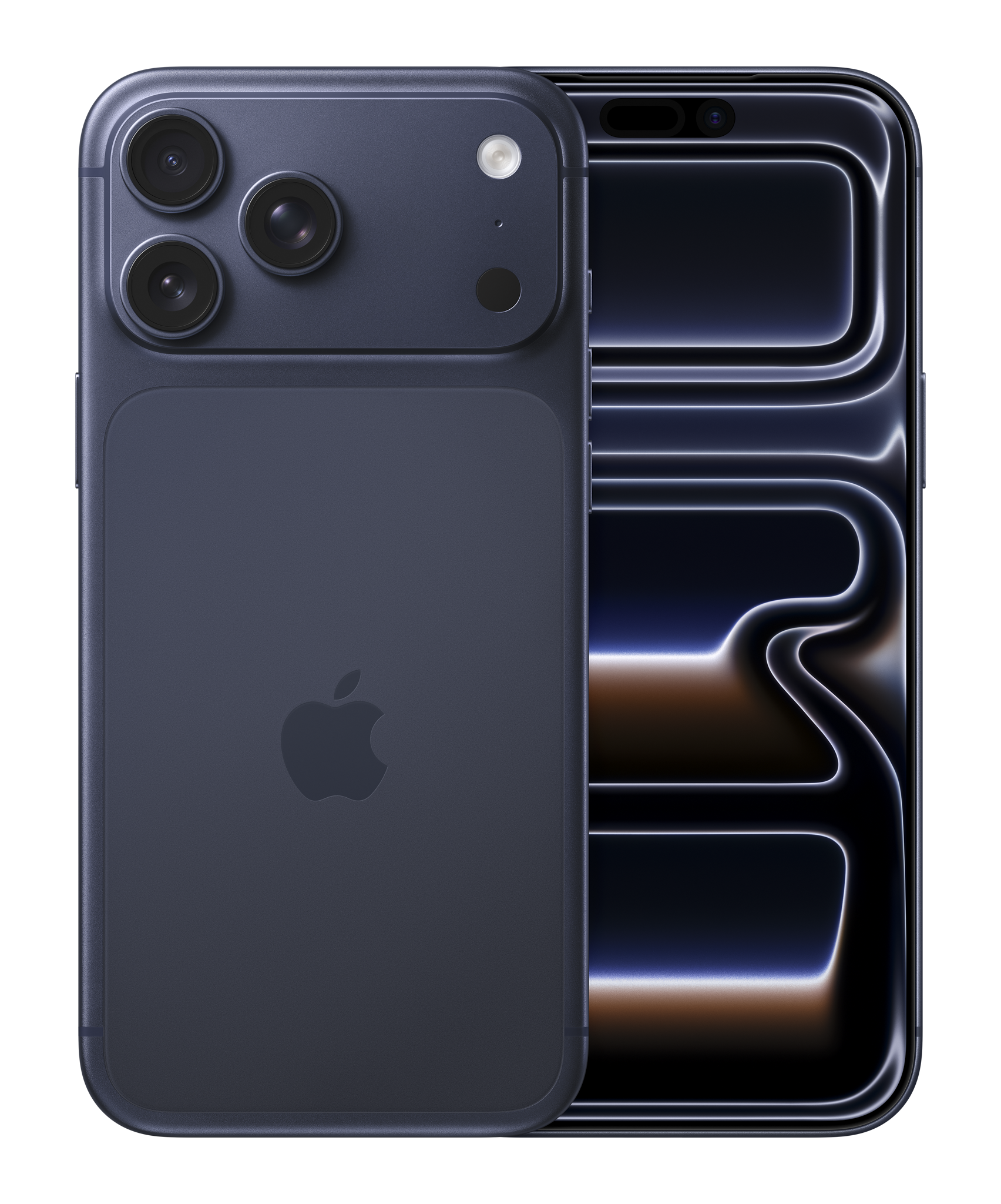 iPhone 17 Pro Max – Vorder- und Rückseite in Deep Blue