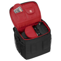 PEDEA Kameratasche Gr. M ESSEX PRO Foto Tasche mit Regenschutz und Zubehörfächer, schwarz/rot