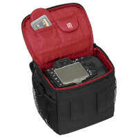 PEDEA Kameratasche Gr. M ESSEX PRO Foto Tasche mit Regenschutz und Zubehörfächer, schwarz/rot