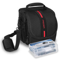PEDEA Kameratasche Gr. M ESSEX PRO Foto Tasche mit Regenschutz und Zubehörfächer, schwarz/rot