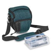 PEDEA Kameratasche Gr. M FASHION PRO Foto Tasche mit Regenschutz und Zubehörfächer, petrol